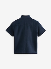 Navy 100% Cotton Short Sleeve Textured Shirt (3-16yrs) - Image 3 of 3