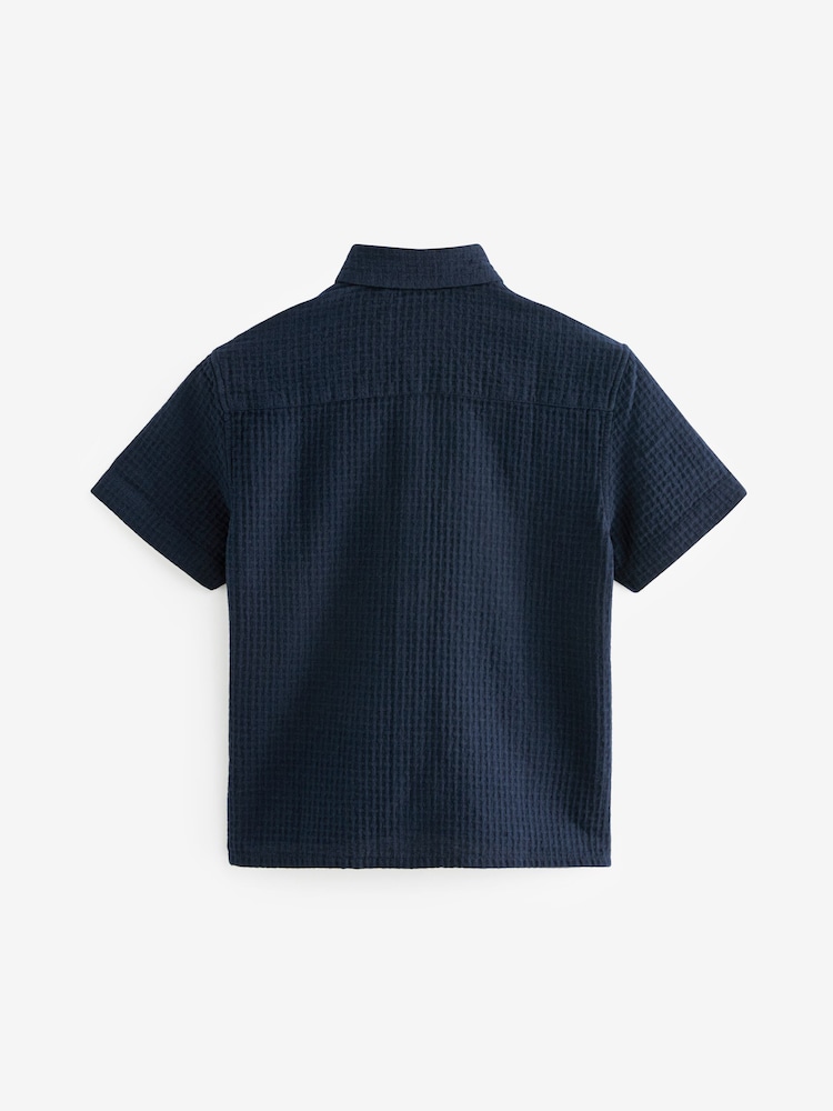 Navy 100% Cotton Short Sleeve Textured Shirt (3-16yrs) - Image 3 of 3