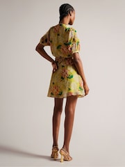 Ted Baker Yellow Isabella Mini Dress With Puff Sleeves - Image 2 of 6