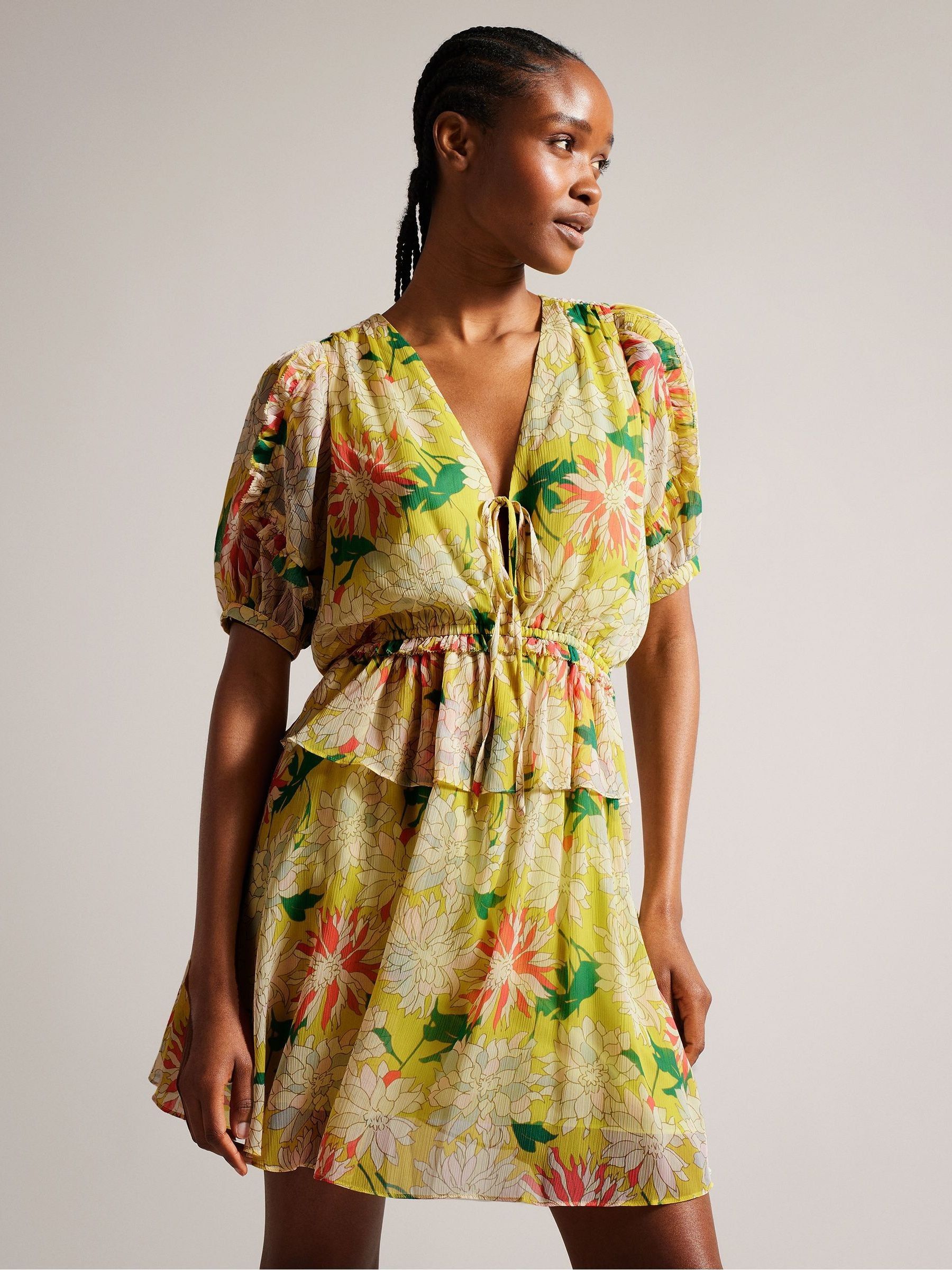 Buy Ted Baker Yellow Isabella Mini Dress With Puff Sleeves from Next Latvia