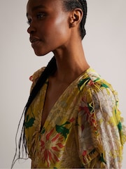 Ted Baker Yellow Isabella Mini Dress With Puff Sleeves - Image 4 of 6