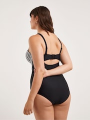 Figleaves Stripe Tailor Twist Underwired Bandeau Tummy Control Black Swimsuit- Longer Length - Image 2 of 4