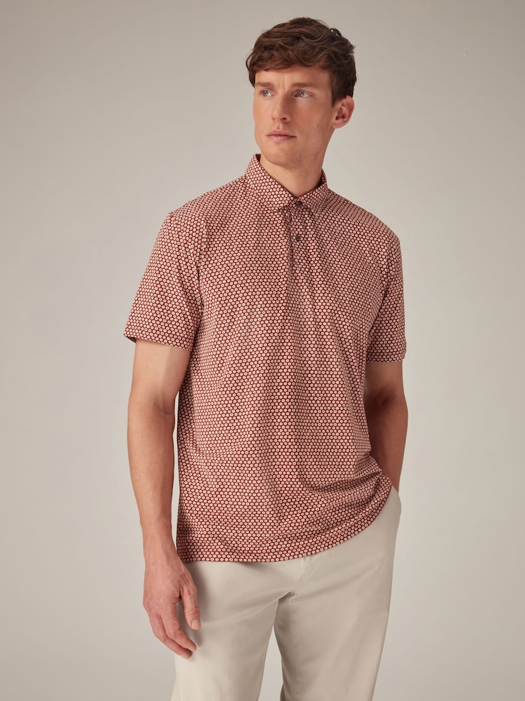 Orange Print Polo Shirt - Image 1 of 7