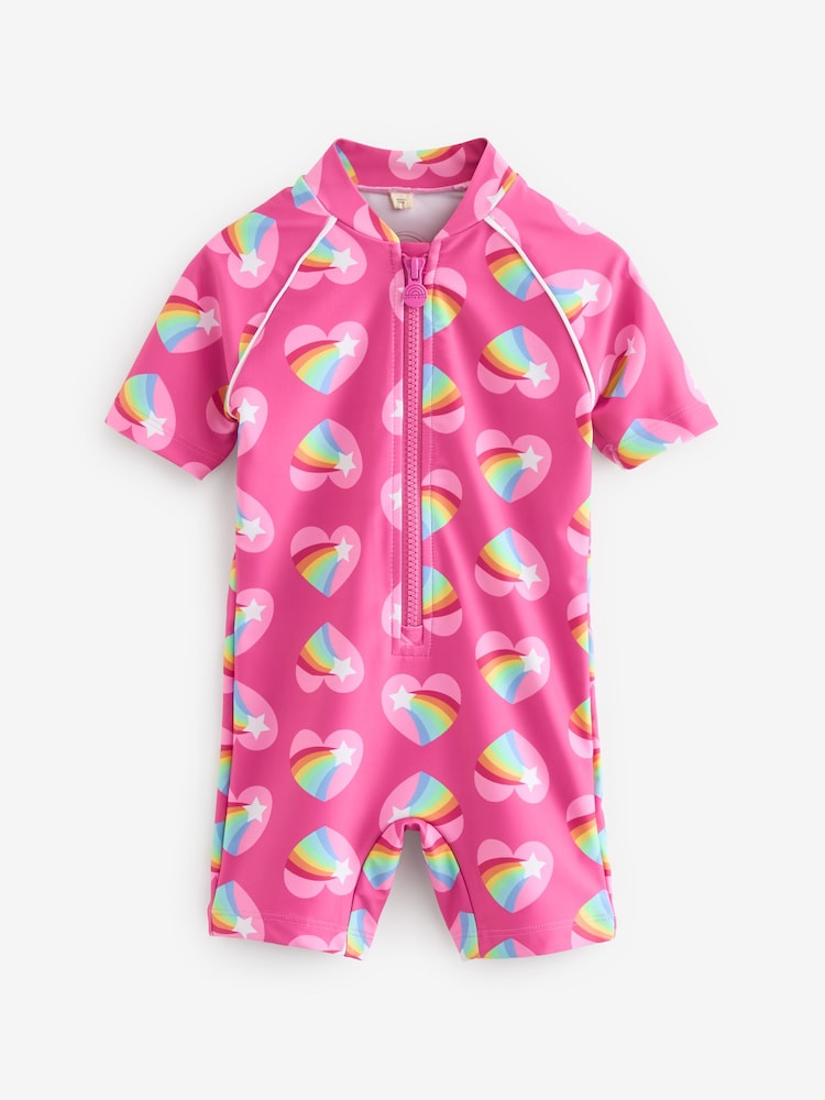 Little Bird by Jools Oliver Pink Pink Heart Rainbow Sunsfafe Swim Suit - Image 1 of 4