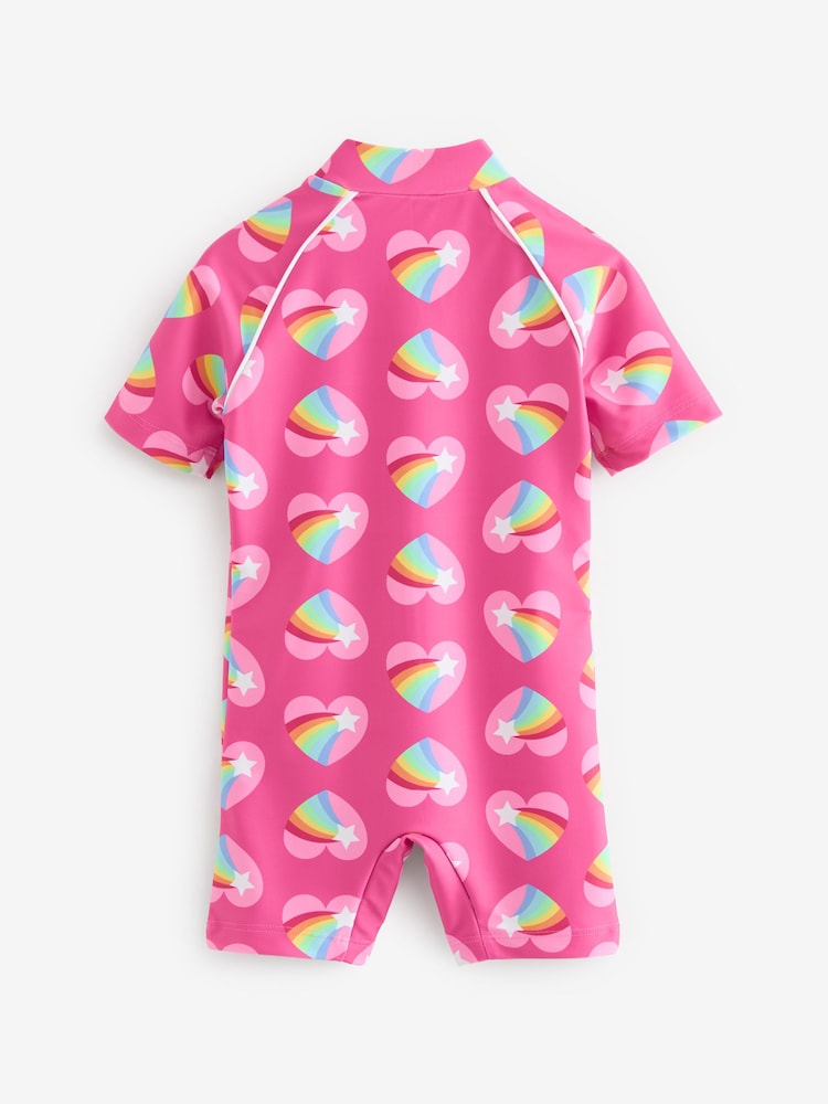 Little Bird by Jools Oliver Pink Pink Heart Rainbow Sunsfafe Swim Suit - Image 2 of 4