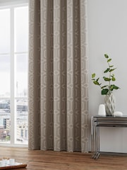 Curtina Stone Natural Camberwell Geo Lined Eyelet Curtains - Image 1 of 3
