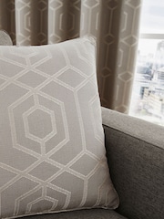 Curtina Stone Natural Camberwell Geo Lined Eyelet Curtains - Image 2 of 3
