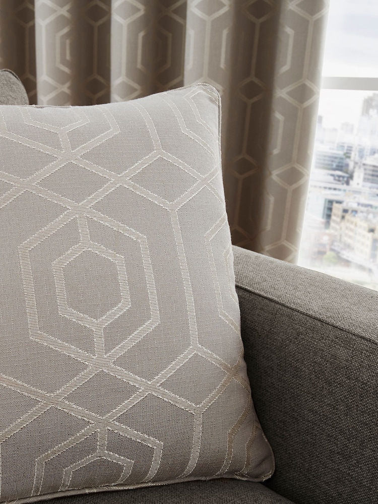 Curtina Stone Natural Camberwell Geo Lined Eyelet Curtains - Image 2 of 3