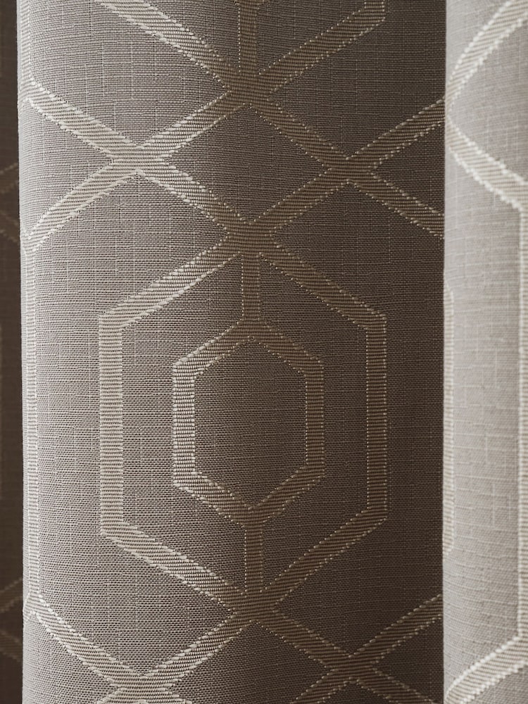 Curtina Stone Natural Camberwell Geo Lined Eyelet Curtains - Image 3 of 3