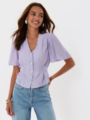 Threadbare Purple Flutter Sleeves Top - Image 1 of 4