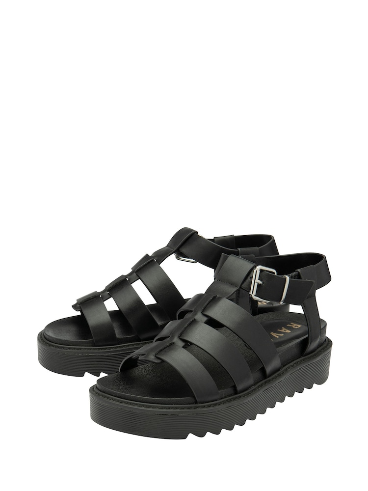 Ravel Black Fisherman Sandals On a Flatform Wedge Unit - Image 2 of 4