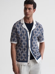Reiss Blue Lotus Knitted Cuban Collar Shirt - Image 1 of 6
