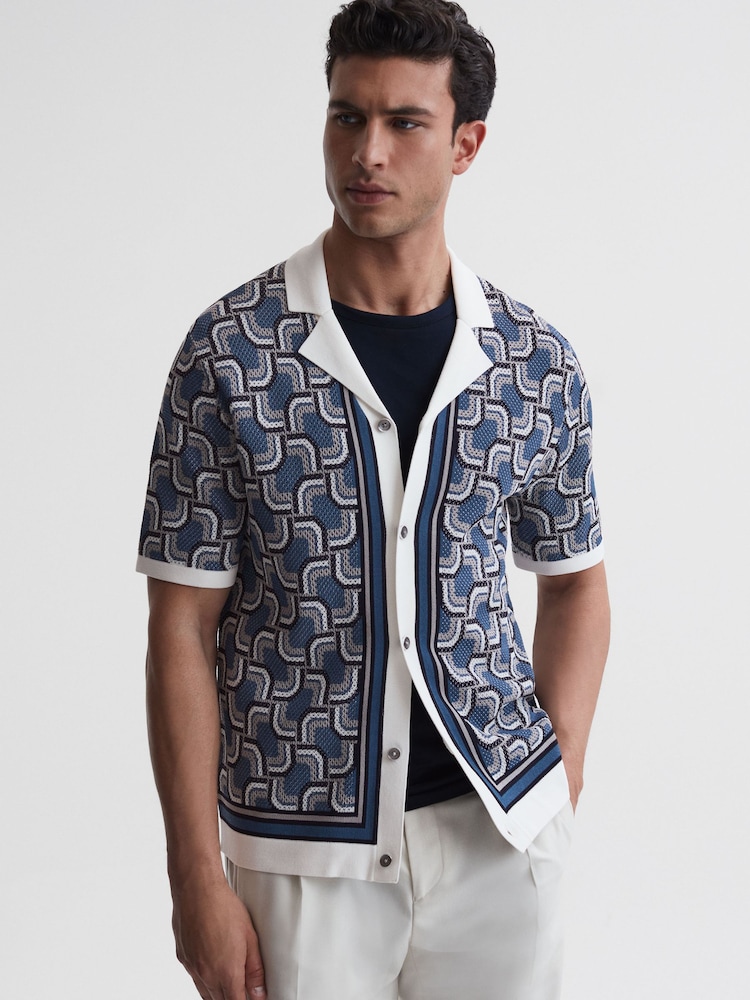 Reiss Blue Lotus Knitted Cuban Collar Shirt - Image 1 of 6