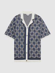 Reiss Blue Lotus Knitted Cuban Collar Shirt - Image 2 of 6