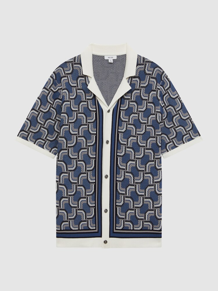 Reiss Blue Lotus Knitted Cuban Collar Shirt - Image 2 of 6