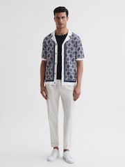 Reiss Blue Lotus Knitted Cuban Collar Shirt - Image 3 of 6