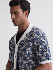Reiss Blue Lotus Knitted Cuban Collar Shirt - Image 4 of 6