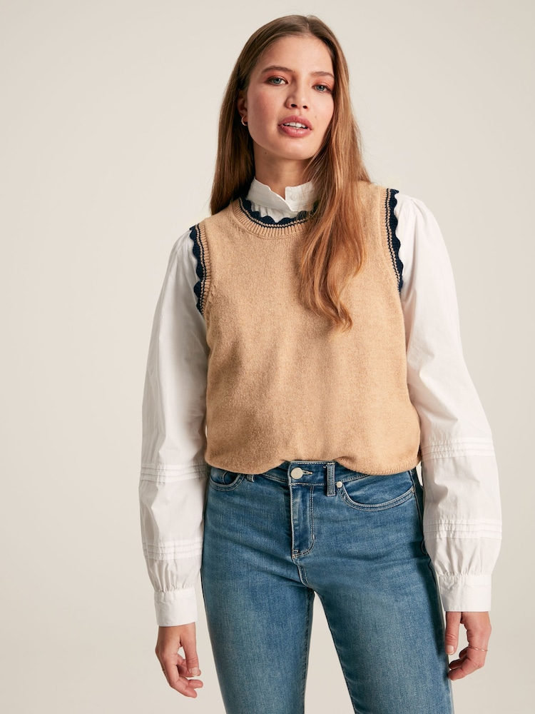 Joules Claudette Oatmeal Knitted Tank Top - Image 1 of 7