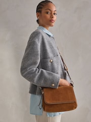 Tan Brown Suede Cross-Body Bag - Image 1 of 9