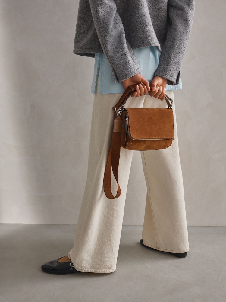 Tan Brown Suede Cross-Body Bag - Image 2 of 9