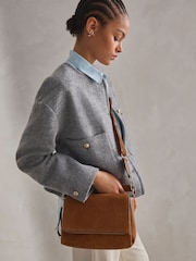 Tan Brown Suede Cross-Body Bag - Image 4 of 9