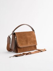 Tan Brown Suede Cross-Body Bag - Image 5 of 9