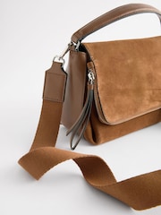 Tan Brown Suede Cross-Body Bag - Image 7 of 9