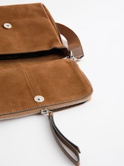 Tan Brown Suede Cross-Body Bag - Image 8 of 9