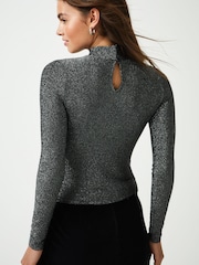 Silber - Glitzerndes Jacquard-Top mit hohem Kragen - Bild 2 von 5