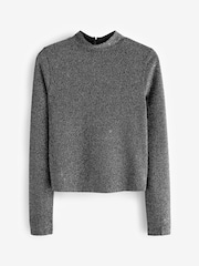 Silber - Glitzerndes Jacquard-Top mit hohem Kragen - Bild 4 von 5