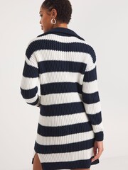 Simply Be Blue Stripe Zip Neck Rib Knitted Dress - Image 2 of 4
