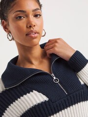 Simply Be Blue Stripe Zip Neck Rib Knitted Dress - Image 4 of 4