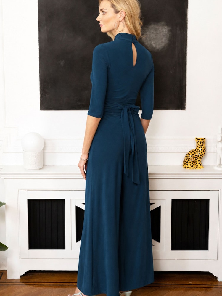 Hot Squash Blue Wrap Wide Leg Jumpsuit - Image 2 of 4 Hot Squash Blue Wrap Wide Leg Jumpsuit - Image 2 of 4