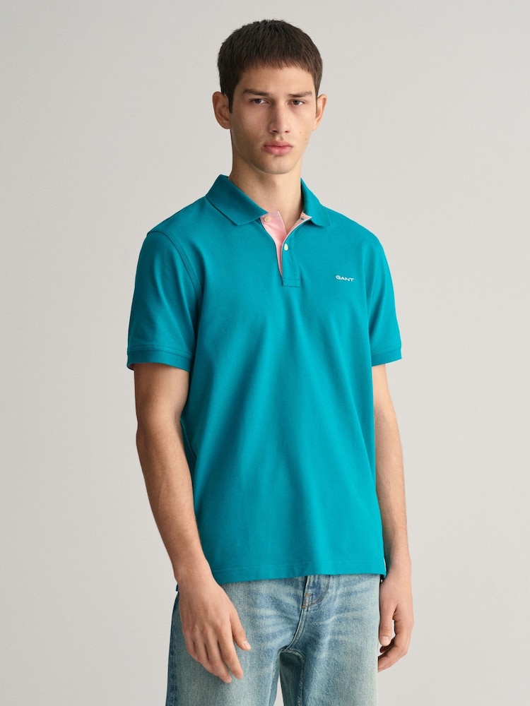 GANT Green Contrast Collar Polo Shirt - Image 1 of 5