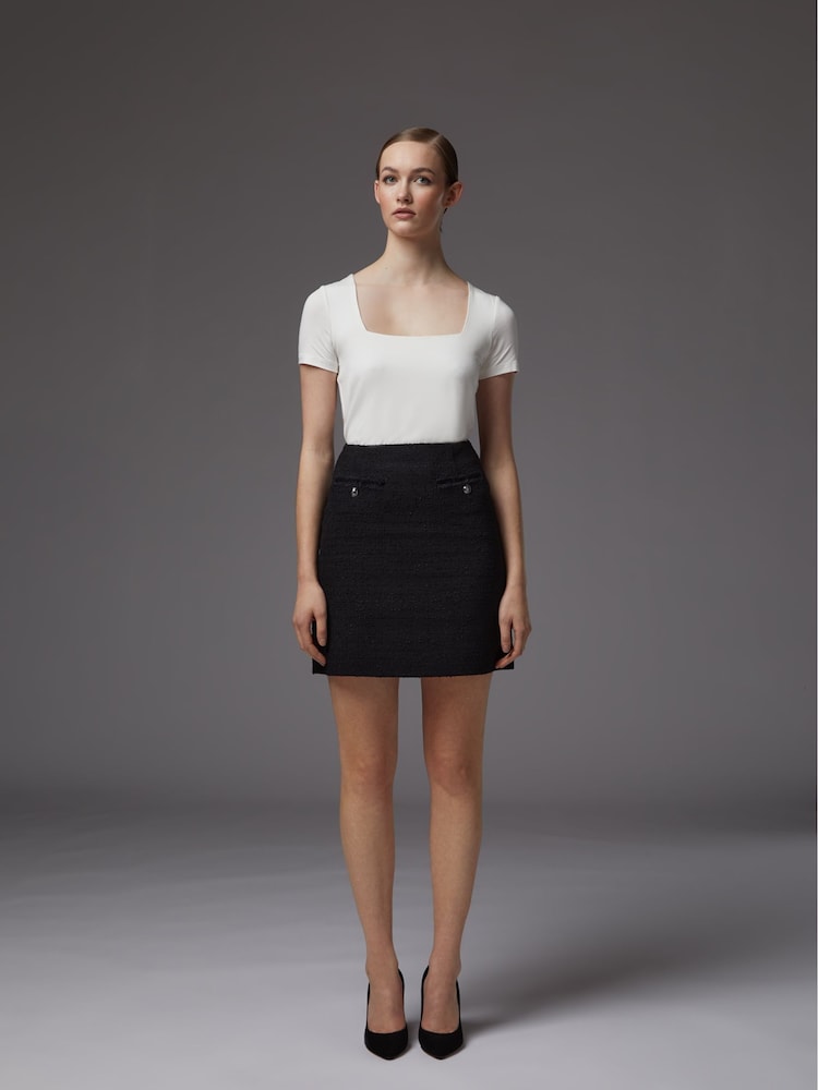 LK Bennett Black Charlee Cotton Blend Tweed Skirt - Image 1 of 4