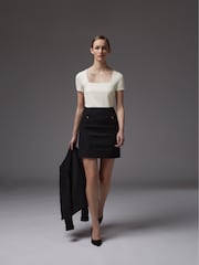 LK Bennett Black Charlee Cotton Blend Tweed Skirt - Image 3 of 4