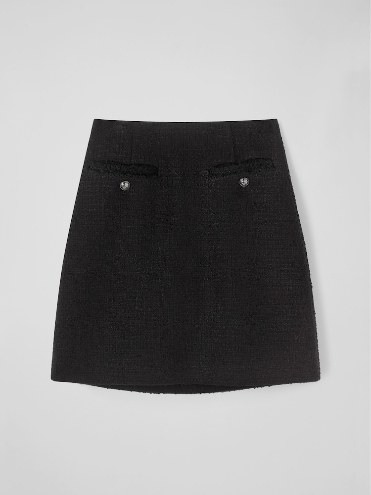 LK Bennett Black Charlee Cotton Blend Tweed Skirt - Image 4 of 4