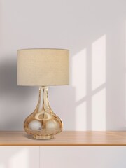 Searchlight Amber and Cream Water Lily Table Lamp - Image 1 of 4