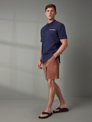 Blue Grandad Collar Regular Fit Trimmed Linen Blend Short Sleeve Shirt - Image 2 of 9