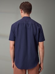 Blue Grandad Collar Regular Fit Trimmed Linen Blend Short Sleeve Shirt - Image 4 of 9