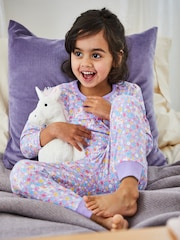 JoJo Maman Bébé Lilac Girls' Unicorn Jersey Pyjamas - Image 2 of 9