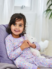 JoJo Maman Bébé Lilac Girls' Unicorn Jersey Pyjamas - Image 3 of 9