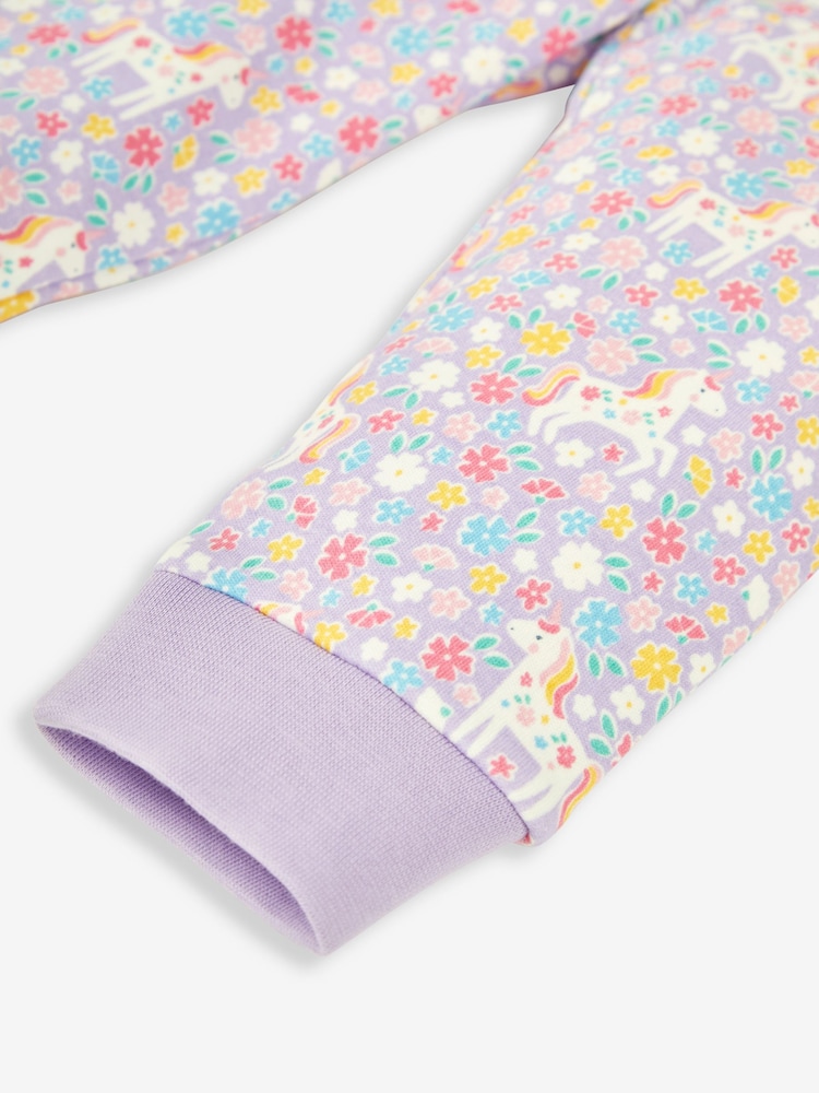 JoJo Maman Bébé Lilac Girls' Unicorn Jersey Pyjamas - Image 9 of 9