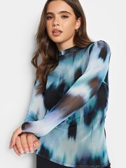 Blau - Pixiegirl Kurzgröße Langärmeliges Top aus Netzstoff - Bild 1 von 4
