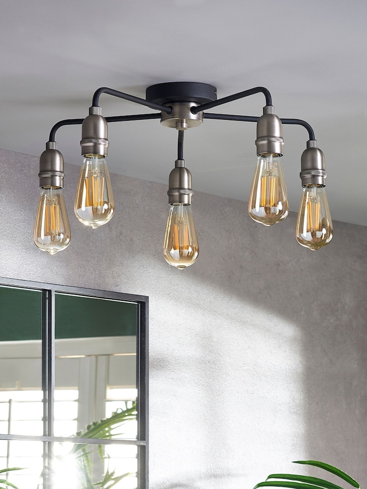 Black Brooklyn 5 Light Flush Ceiling Light - Image 2 of 8