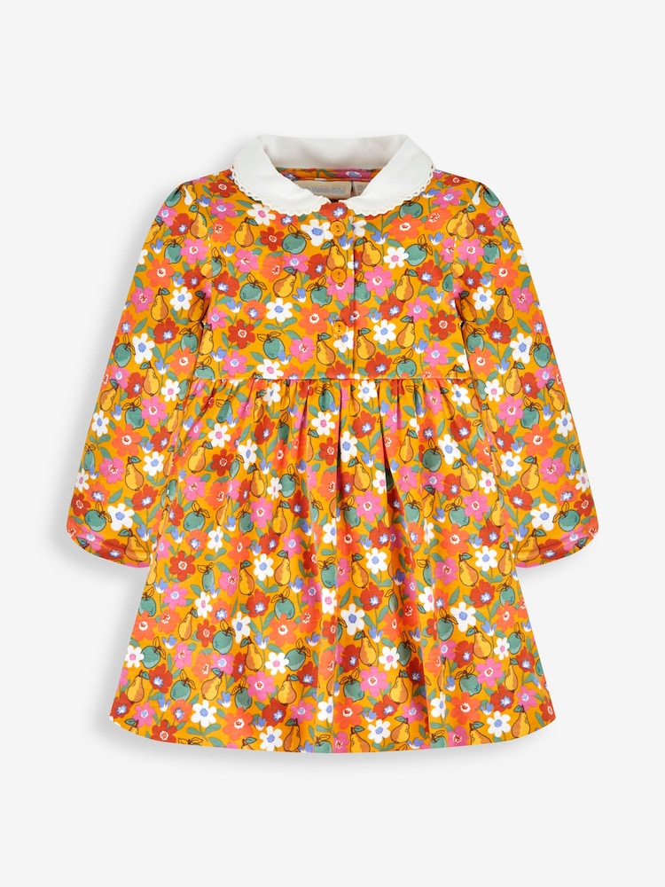 JoJo Maman Bébé Mustard Yellow Floral Peter Pan Dress - Image 1 of 3