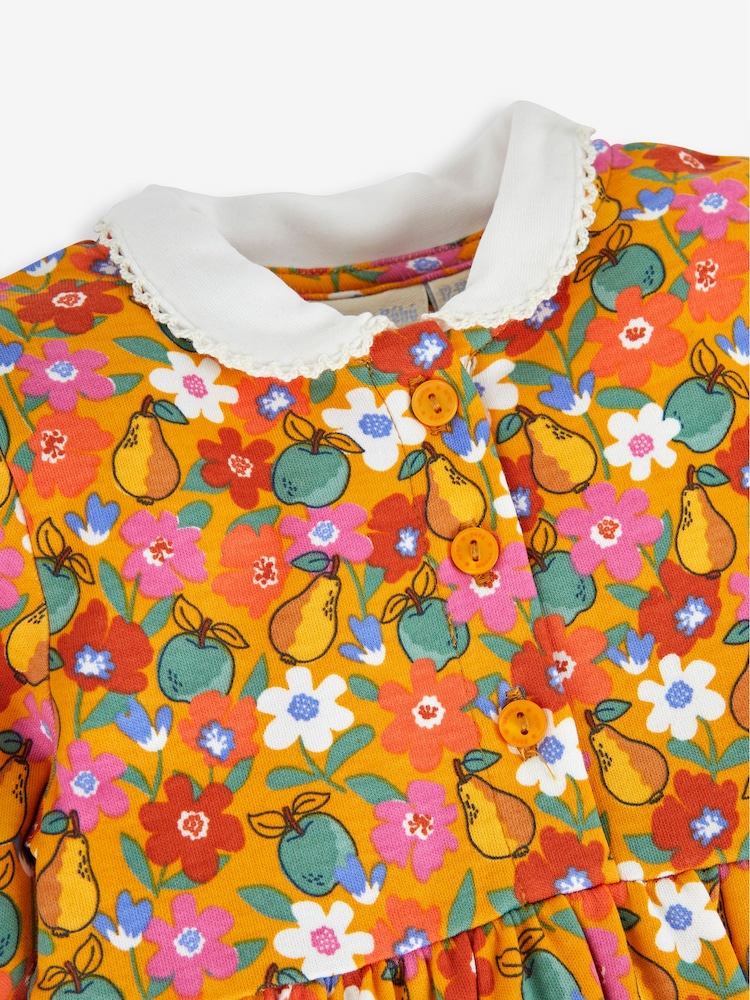 JoJo Maman Bébé Mustard Yellow Floral Peter Pan Dress - Image 2 of 3