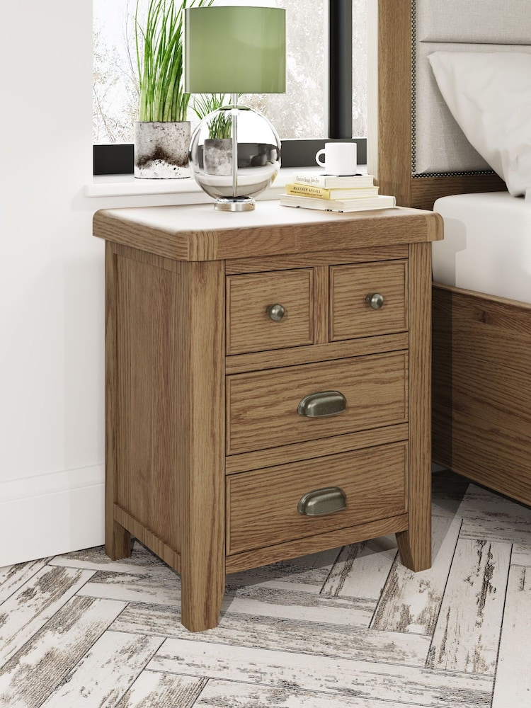 K Interiors Brown Embleton Solid Wood 4 Drawer Bedside Cabinet - Image 1 of 4
