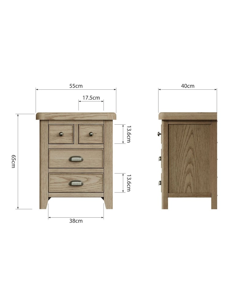 K Interiors Brown Embleton Solid Wood 4 Drawer Bedside Cabinet - Image 4 of 4