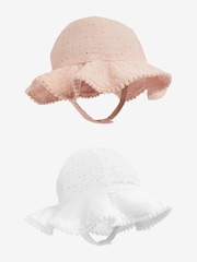 White/Pink Baby Broderie Wide Brim Hats 2 Pack (0mths-2yrs) - Image 1 of 6